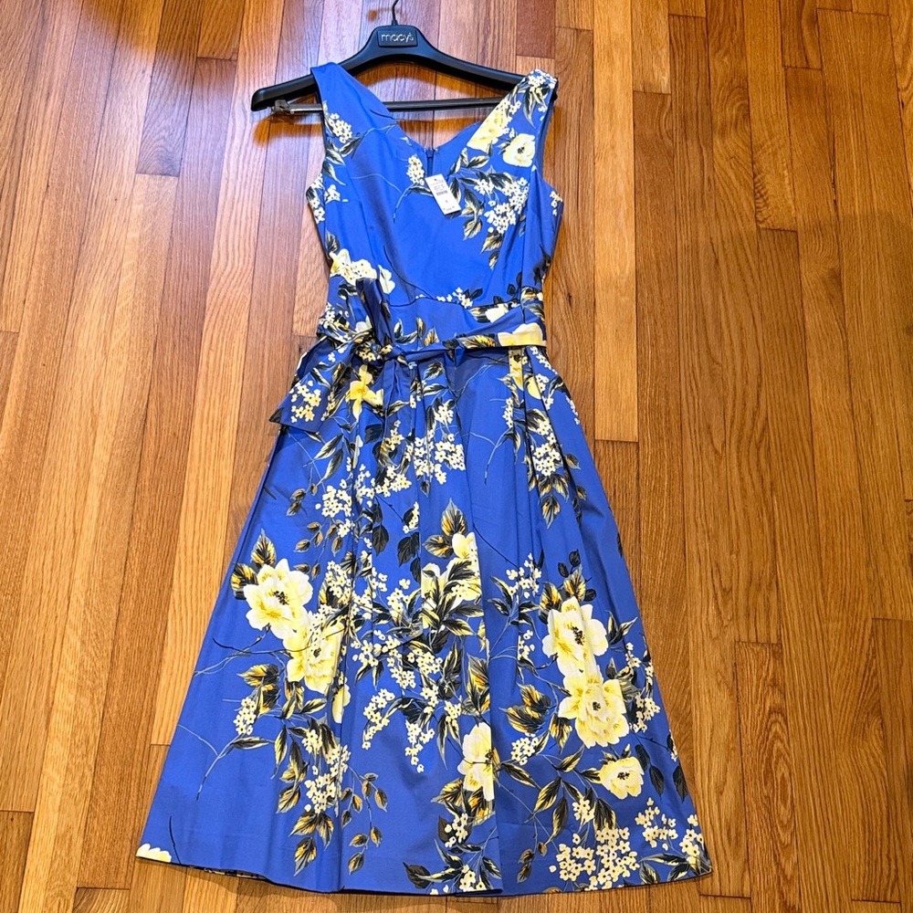 Talbots Blue and Yellow Floral Midi Dress